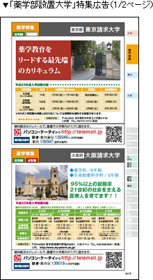 「薬学部設置大学」特集広告（1/2ページ）掲載例